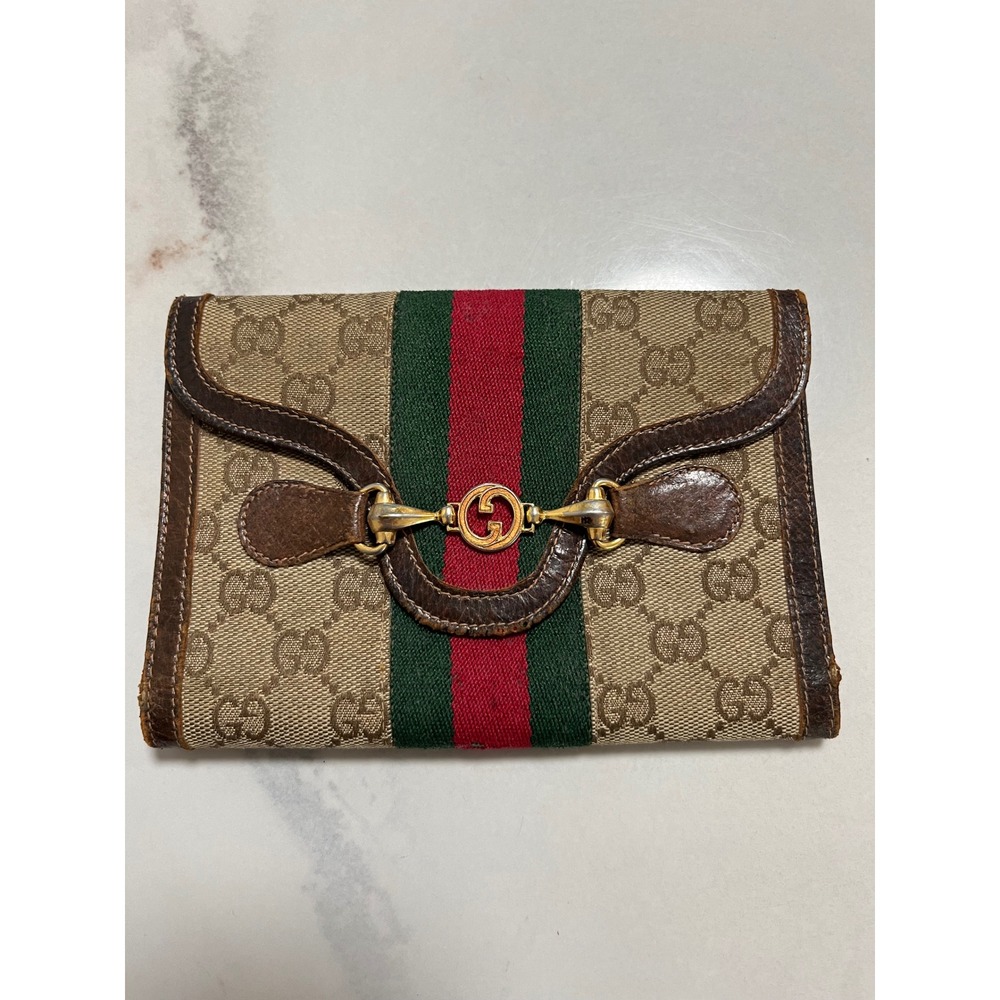 Gucci Wallet Brown OS Vintage GG Supreme Horsebit Web Stripe Sherry Line